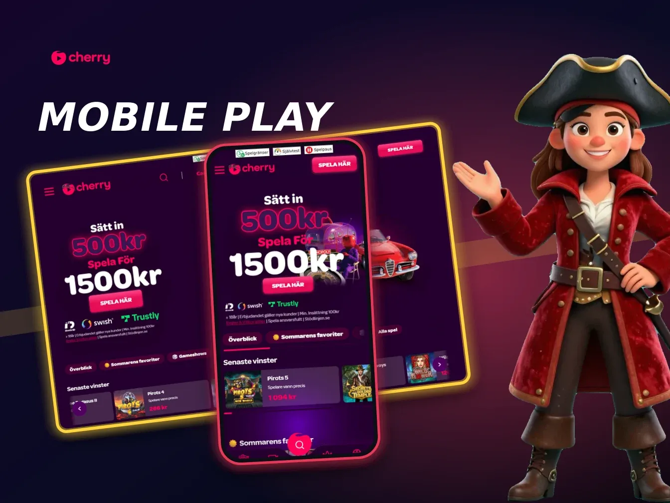 Cherry Casino home experience for mobile casino play