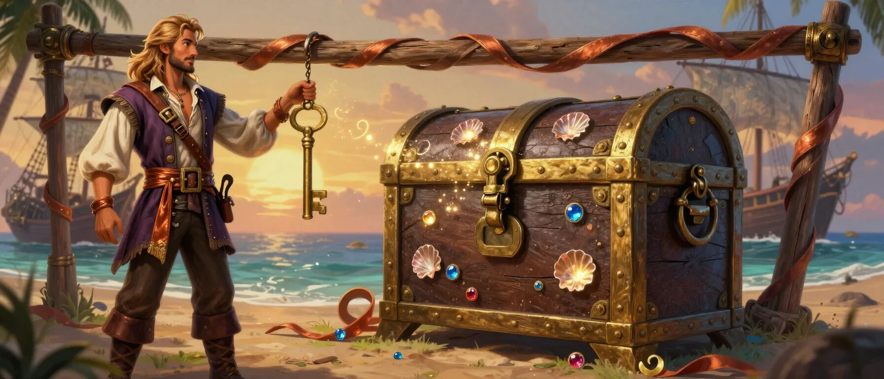 Cherry Casino offer key beside a glowing treasure chest