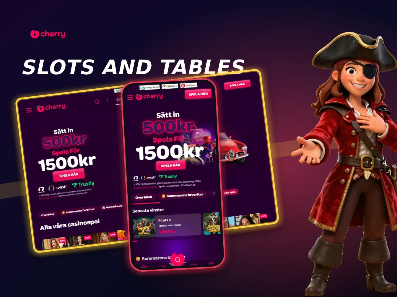 Cherry Casino lobby with slots, table games and live casino choices